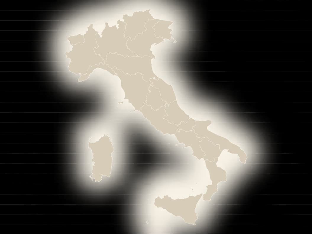 Reference map of Italy with selected material samples.