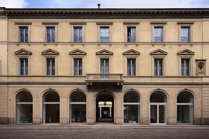 Historic stone facade near the Frankfurt studio.